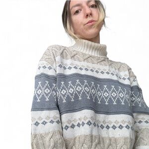 ❌SOLD❌Vintage Cotton Road Made in Canada Fair Isle Cable Knit Turtleneck Sweater